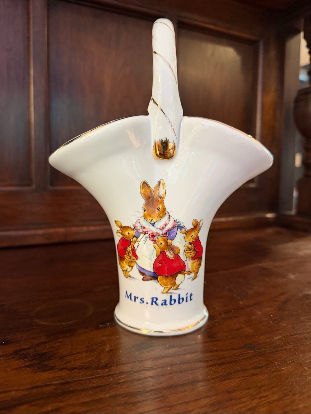 Mrs. Rabbit Ceramic Basket with Gold Trim